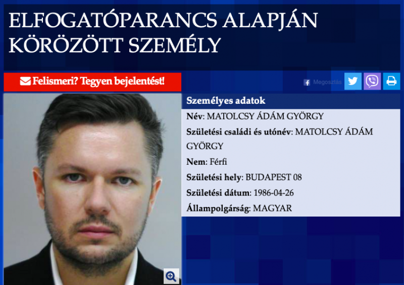 A rendőrség elfogatóparancsot adott ki Matolcsy Ádám ellen